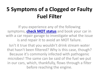 5 Symptoms of a Clogged or Faulty Fuel Filter