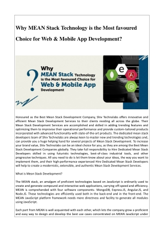 Why MEAN Stack Technology is the Most favored Choice for Web & Mobile App Development