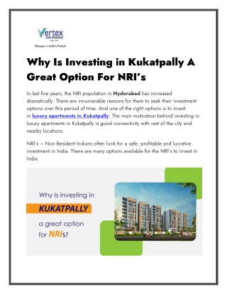 Why Is Investing in Kukatpally A Great Option For NRI’s