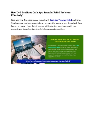 How Do I Eradicate Cash App Transfer Failed Problems Effectively?
