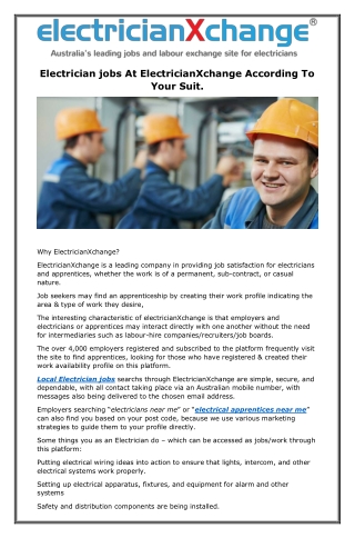 Electrician jobs At ElectricianXchange According To Your Suit
