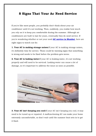8 Signs That Your Ac Need Service