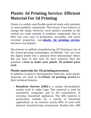 Plastic 3d Printing Service