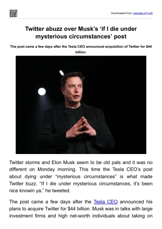 Twitter abuzz over Musk’s ‘if I die under mysterious circumstances’ post