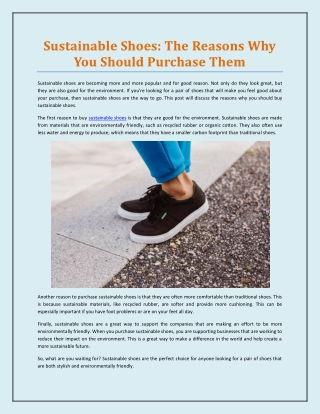 Sustainable Shoes: The Reasons Why You Should Purchase Them