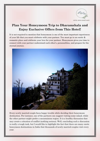 Honeymoon Hotel in Dharamshala