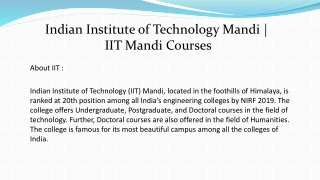 Indian Institute of Technology Mandi | IIT Mandi Courses