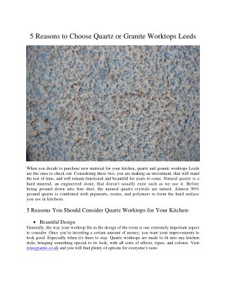 5 Reasons to Choose Quartz or Granite Worktops Leeds