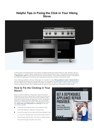 Helpful Tips in Fixing the Click in Your Viking S