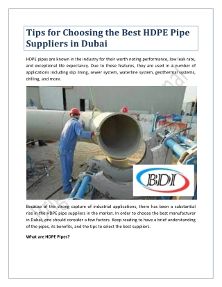 Tips for Choosing the Best HDPE Pipe Suppliers in Dubai