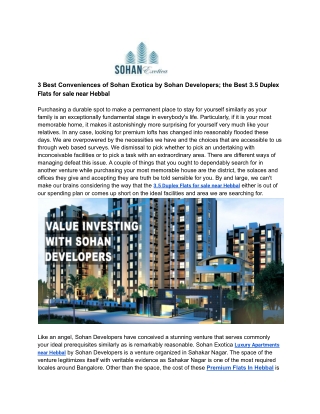 3 Best Conveniences of Sohan Exotica by Sohan Developers