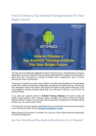 How to Choose a Top Android Training Institute For Your Bright Future