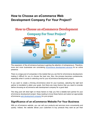 eCommerce Web Development Company For Your Project