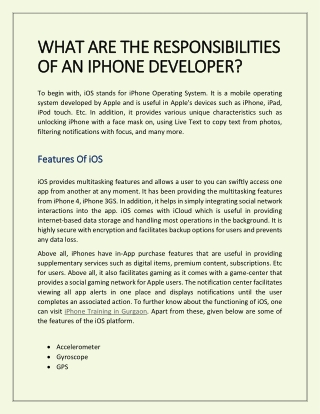 WHAT ARE THE RESPONSIBILITIES OF AN IPHONE DEVELOPER?