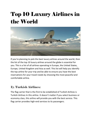 Top 10 Luxury Airlines in the World