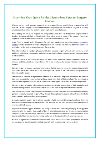 Sharmina Khan Quick Painless Stress-Free Cataract Surgery London