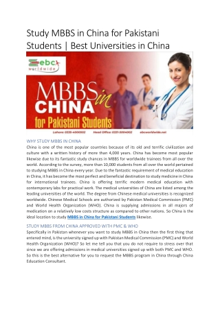 Study MBBS in China for Pakistani Students | Best Universities in China
