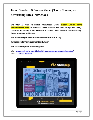 Dubai Standard & Buzzon Khaleej Times Newspaper Advertising Rates - NavicoAds