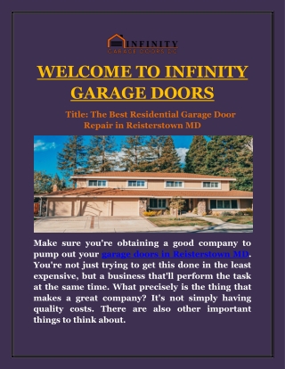 The Best Residential Garage Door Repair in Reisterstown MD