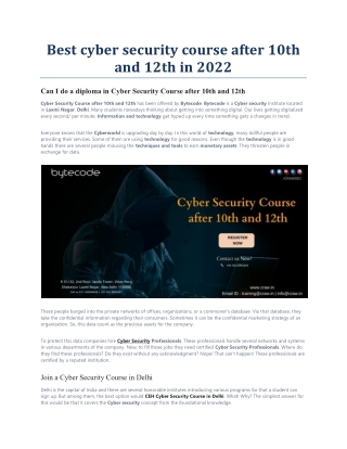 Best cyber security course after 10th and 12th in 2022