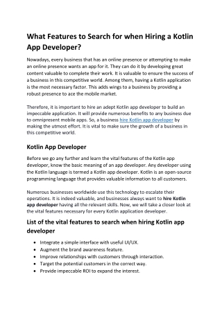 What features to search for when hiring a Kotlin App Developer