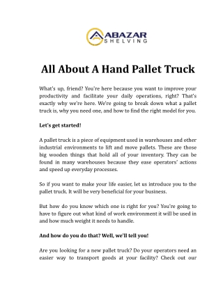 All About A Hand Pallet Truck