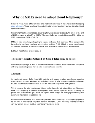 Why do SMEs need to adopt cloud telephony?