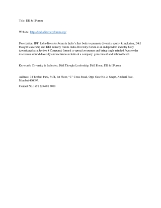 DE & I Forum