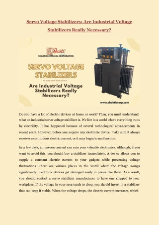 Servo Voltage Stabilizers: Are Industrial Voltage Stabilizers Really Necessary?
