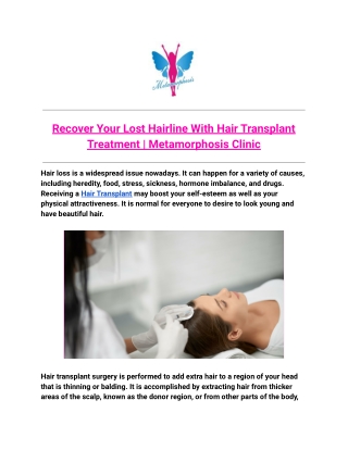 Recover Your Lost Hairline With Hair Transplant Treatment | Metamorphosis Clinic