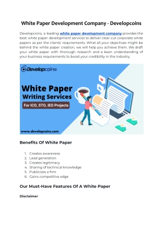 White Paper Development Company - Developcoins