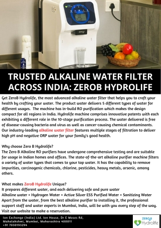 Trusted Alkaline Water Filter Across India: ZeroB Hydrolife