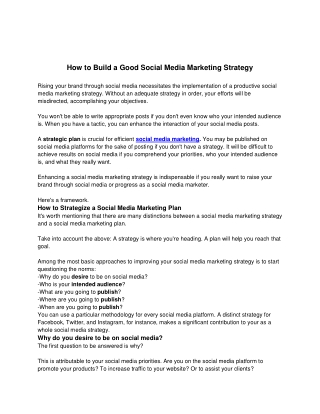 How to Build a Good Social Media Marketing Strateg