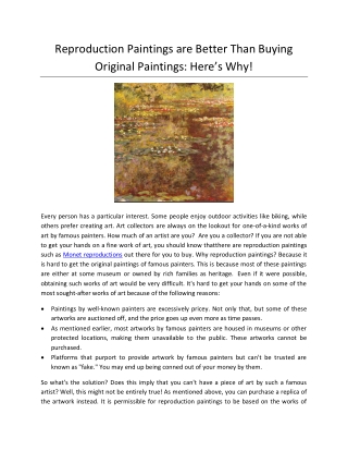 Reproduction Paintings are Better Than Buying Original Paintings Here’s Why!