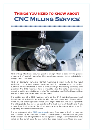 Things You Need To Know About CNC Milling Service