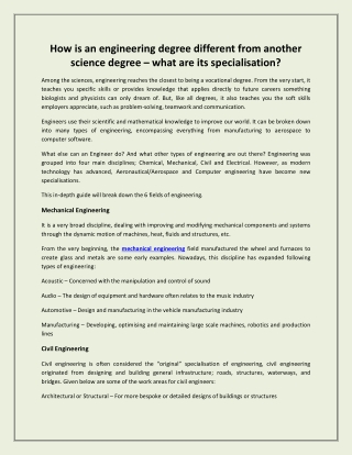 How is an engineering degree different from another science degree – what are its specialisation