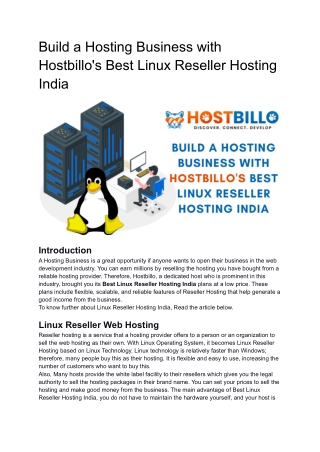 Build a Hosting Business with Hostbillo's Best Linux Reseller Hosting India