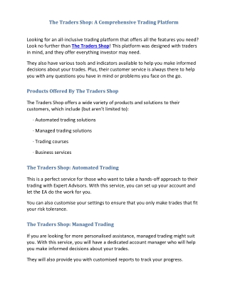The Traders Shop A Comprehensive Trading Platform