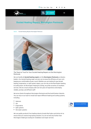 Ducted Heating Repairs Mornington Peninsula