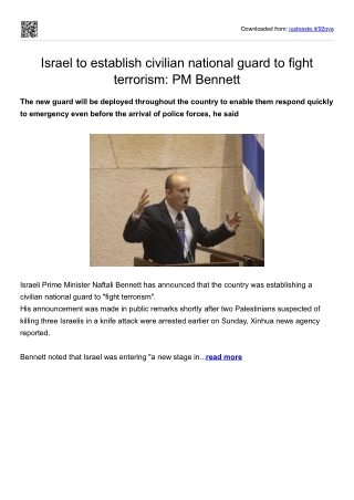 Israel to establish civilian national guard to fight terrorism-PM Bennett