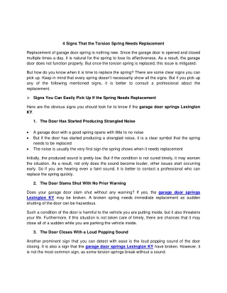 4 Signs That the Torsion Spring Needs Replacement