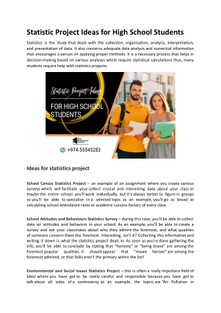 Statistic Project Ideas for High School Students