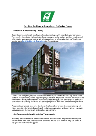 Buy Best Builders in Bangalore - CoEvolve Group