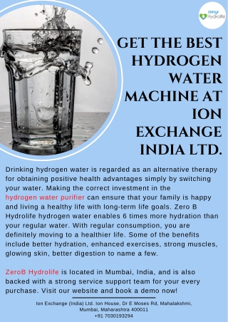 Get The Best Hydrogen Water Machine at Ion Exchange India Ltd.