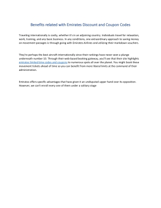 Benefits related with Emirates Discount and Coupon Codes
