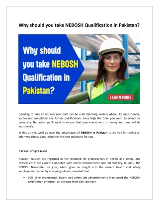 Why should you take NEBOSH Qualification in Pakistan