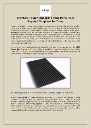 Purchase High-Standards Crane Parts from Reputed Suppliers in China
