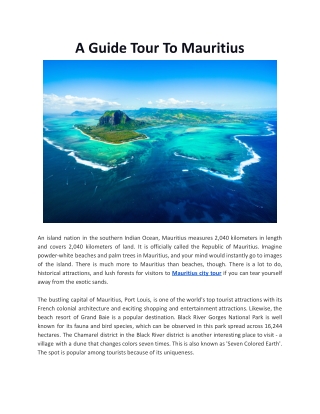 A Guide Tour To Mauritius