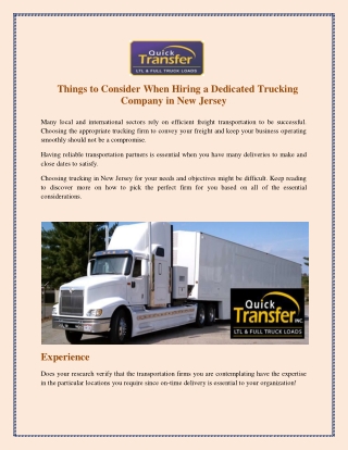 Things to consider when hiring a dedicated trucking company in new jersey