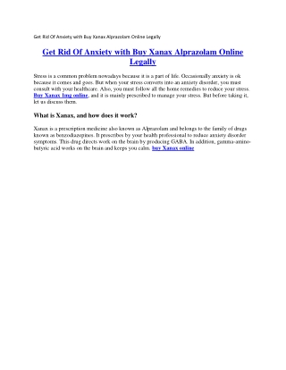 Get Rid Of Anxiety with Buy Xanax Alprazolam Online Legally
